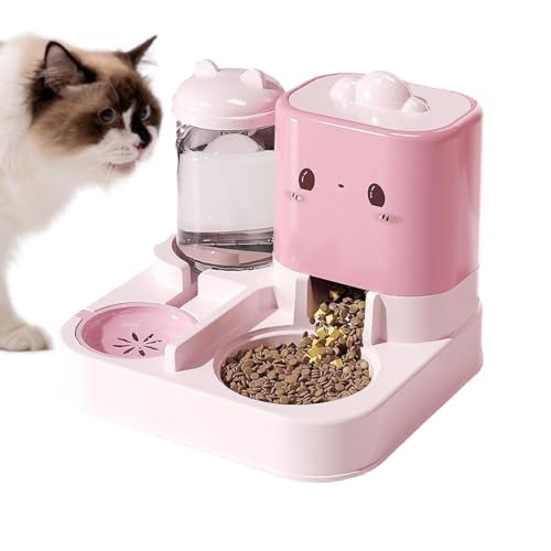 Fogukier Automatischer Futterspender für Katzen, Wasser- und Futternapf, auslaufsicherer Katzen-Futterspender und Bewässerung, großer Spender für kleine und mittelgroße Haustiere von Fogukier