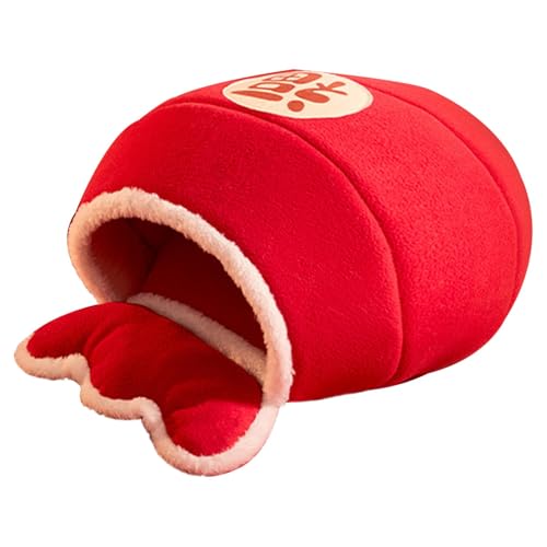 Fogukier Katzen-Winterschlafsack, Plüsch-Katzenhöhlenbett, Mondneujahr – Kätzchen, Cuddler, Welpe, Burrow-Pad, halbgeschlossener Katzensack für Indoor-Katzen, Hunde, Welpen, Haustiere, Rot von Fogukier