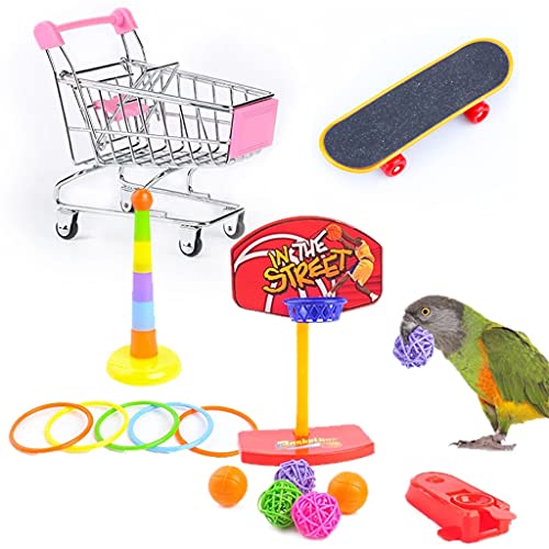 Fogun Set Mit 4 Arten Von Vogeltrainingsspielzeugen Enthält Basketball Stapelringe Skateboard Metall Trolley Ball Türsteher Spielzeug Zur Verbesserung Der Papageien Intelligenzspielzeuge von Fogun