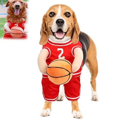 Fokayo Hunde-Basketball-Kostüm mit Ball, Hunde-Basketball-Kostüm, Hunde-Basketballspieler-Kostüm, Basketball-Hundekostüm, lustiges Dress-Up-Sport-Outfit, Cosplay-Kleidung (Large,Red) von Fokayo