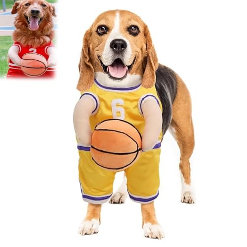 Fokayo Hunde-Basketball-Kostüm mit Ball, Hunde-Basketball-Kostüm, Hunde-Basketballspieler-Kostüm, Basketball-Hundekostüm, lustiges Dress-Up-Sport-Outfit, Cosplay-Kleidung (Large,Yellow) von Fokayo