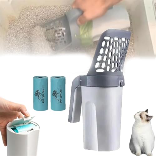 Fokayo Meowbud Kotschaufel, Meowbud Katzenstreuschaufel mit Tasche, integrierte Katzenstreuschaufel, Katzenkotschaufel, Kotschaufel für Katzenstreu, integrierte (1pcs+2rolls) von Fokayo