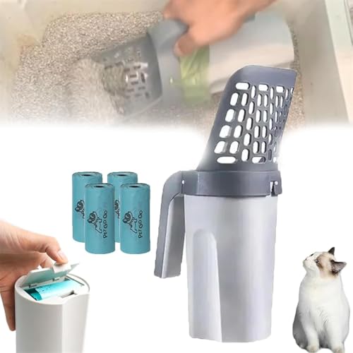 Fokayo Meowbud Kotschaufel, Meowbud Katzenstreuschaufel mit Tasche, integrierte Katzenstreuschaufel, Katzenkotschaufel, Kotschaufel für Katzenstreu, integrierte (1pcs+4rolls) von Fokayo