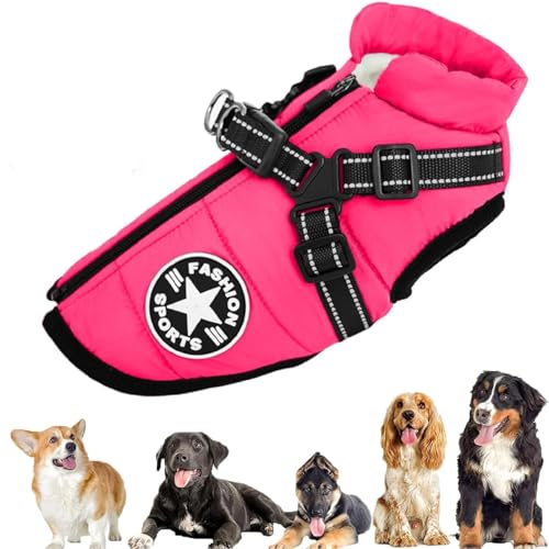 Fokayo Pawbibi Sport – wasserdichte Winterjacke mit integriertem Geschirr, Pawbibi Hundejacke mit Geschirr, Hunde-Wintermantel, wasserdicht, Winddicht, reflektierende warme Hundeweste (5XL,Rosa) von Fokayo