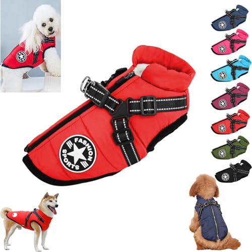 Fokayo Pawbibi Sport – wasserdichte Winterjacke mit integriertem Geschirr, Pawbibi Hundejacke mit Geschirr, Hundemantel mit integriertem Geschirr, Warmer Wintermantel für Haustiere (4XL,Red) von Fokayo