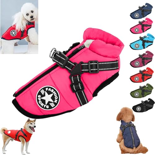 Fokayo Pawbibi Sport – wasserdichte Winterjacke mit integriertem Geschirr, Pawbibi Hundejacke mit Geschirr, Hundemantel mit integriertem Geschirr, Warmer Wintermantel für Haustiere (M,Pink) von Fokayo