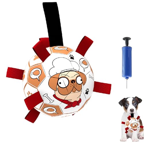 Pawkick Fußball für Hunde, Pawkick Fußball, Kleiner Fußball für Hunde, unzerstörbar, interaktives Hundespielzeug zum Tauziehen, für kleine mittelgroße Hunde, mit Luftpumpe (15cm,B) von Fokayo