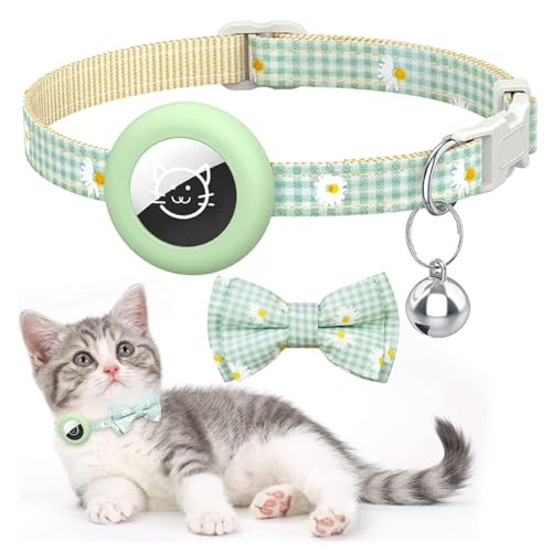 Airtag Katzenhalsband mit Glocke (Ohne Airtag) - Anti-Lost Cat Tracker Halsband mit Verstellbarem Halter & integrierter Glocke, Leichte Tracker Katzen Halsbänder für Mädchen Junge Katzen (Grün) von Fokecci