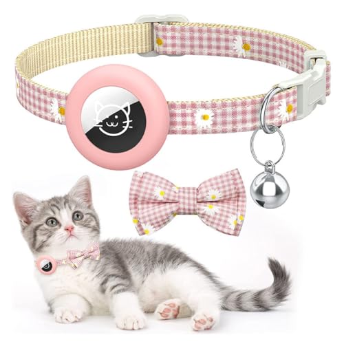 Katzen Halsband mit Glocke für AirTag(Ohne Airtag) - Anti-Lost Cat Tracker Halsband mit Verstellbarem Halter & integrierter Glocke, Leichte Tracker Katzen Halsbänder für Mädchen Junge Katzen (Rosa) von Fokecci