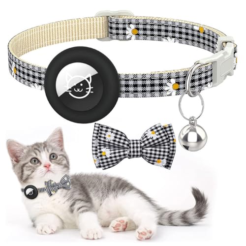 Airtag Katzenhalsband mit Glocke (Ohne Airtag) - Anti-Lost Cat Tracker Halsband mit Verstellbarem Halter & integrierter Glocke, Leichte Tracker Katzen Halsbänder für Mädchen Junge Katzen (Schwarz) von Fokecci