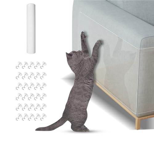 Katzen Kratzschutz Folie,30cm*3m Kratzschutz für Katzen mit 30 Stiften,Sofa Transparent Kratzschutz für Möbel Couch Tür Wand Kratzabwehr von Katzen Hunde von Fokecci