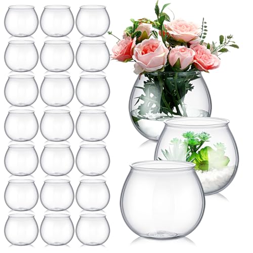 FoldTier 24 Stück Fischschalen für Tafelaufsätze, Kunststoff, transparent, für Getränke, unzerbrechlich, strapazierfähig, runde Vase, Goldfischschale für Tischdekoration, Hochzeit, Event, von FoldTier