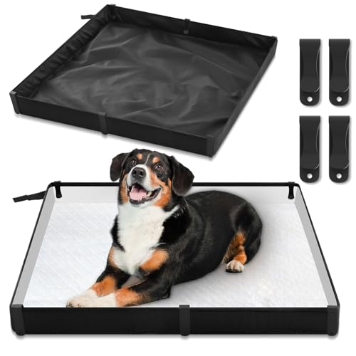 FoldTier Dog Pee Pad Holder Tray 63.5 x 63.5 cm Extra Large Portable Puppy Pad Holder Foldable Potty Pads Tray for Dogs with 4 Fixing Clips Dog Training Pad Holder High Side Waterproof Easy to Clean von FoldTier