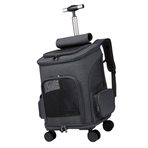 Folpus Cat Trolley Hülle Haustierträger Rucksack Hundeträger atmungsaktiv mit stillen Rädern Reisetasche für Welpenhunde Kätzchen, Schwarz von Folpus