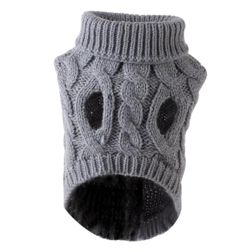 Folpus Gestrickter Hundepullover, gestrickter Haustier-Welpen-Kleidung, Hunde-Winterpullover, Haustier-Pullover für den Park, Grau L von Folpus