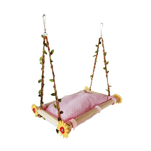 Folpus Hängematte für Vögel und Papageien, Sitzstange, Papageienständer, Plattform aus Holz zum Aufhängen, Vogelbett, Vogelstangen, Käfigspielzeug für, Rosa von Folpus