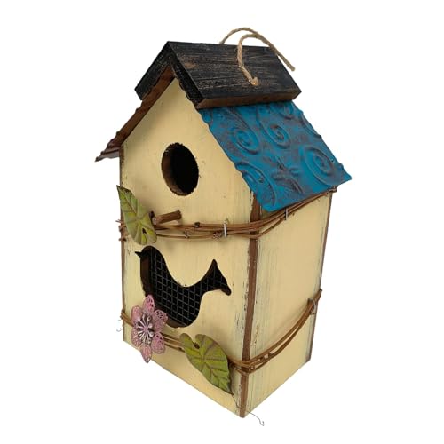 Folpus Hängendes Vogelhaus, dekoratives Vogelhaus für den Außenbereich, Gartendekoration, Vogelhütte für Bäume, Hinterhof, Garten, Geschenk für, GELB von Folpus