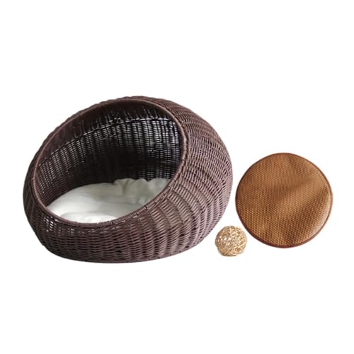Folpus Haustier Schlafnest Bett Haustier Haus Imitation Rattan Katzen kleine Hunde mit abnehmbarem Kissen Lounge Bett kleines Hundebett Katzennest, Dunkelbraun Folpus Haustier Schlafnest Bett Haustier Haus Imitation Rattan Katzen kleine Hunde mit abnehmbarem Kissen Lounge Bett kleines Hundebett Katzennest, Dunkelbraun von Folpus