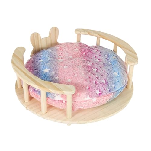 Folpus Holzkaninchenbett mit Pad Bunny Hassout Cage Accessoires Bunny Playhouse kleine Tiere Schlafraum für Igel Welpe, Runden von Folpus