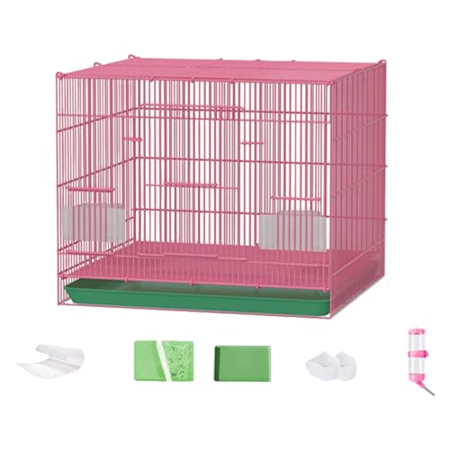 Folpus Kaninchenkäfig, Meerschweinchenkäfig, Metalldraht, langlebig, mit Tablett, Netz, Villa, Innenbereich, Hasenstall für kleine Haustiere, Kaninchen, rosa B von Folpus