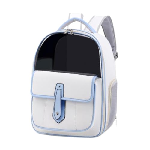 Folpus Katzen-Rucksack, Reisetasche aus PU- für Katzen und kleine Hunde, großer Platz, transparentes Fenster, Tragetasche für Camping, Weiss von Folpus