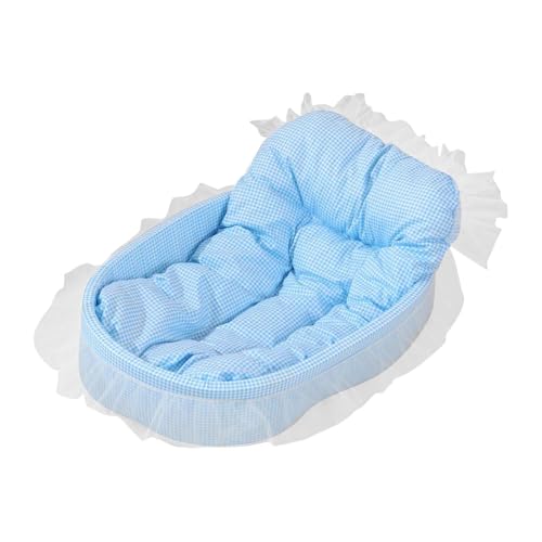 Folpus Katzenbett mit Prinzessinnen-Motiv, Spitzen-Katzensofa, bequem, süß, warm, rutschfeste Unterseite, weich, waschbar, Haustierbett, Hundebett für Katzen, Blau von Folpus