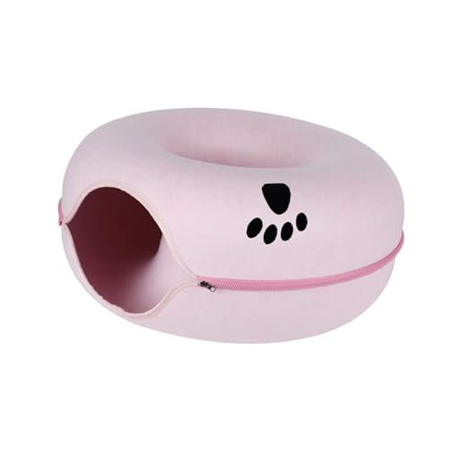 Folpus Katzentunnelbett für Katzen im Innenbereich, Katzen-Donut-Tunnel, atmungsaktiver Katzen-Spieltunnel aus Filz, Rosa 50x20cm von Folpus