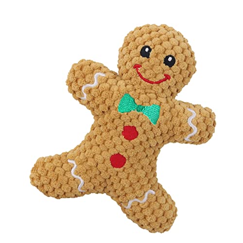 Folpus Lustiges quietschendes Hundespielzeug mit knisternden Zähnen für fröhliche Weihnachtsreisen, Gingerbread Man von Folpus