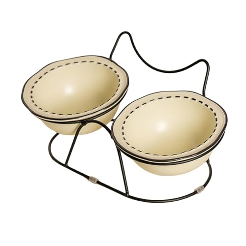 Folpus Pet Bowl Cat Dish Feeder Antislip Schutz Haustiere Hals Erhöhte Katzenschüssel Katzenfutter Und Wasserschale für Innenkatzen Welpe, Beige von Folpus