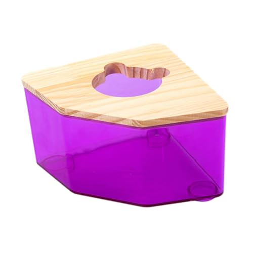 Folpus Sandbadewanne für Hamster, Sandbadbehälter, Hamstoilette, Duschversteck für Kleintiere, mit Holzdeckel für Hamster, Mäuse, Rennmäuse, Violett von Folpus