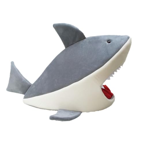 Folpus Shark Cats Cave Bed, beruhigendes Kätzchenbett, rutschfestes Katzen-/Hundenest, Haustierhaus für kleine Hunde, Welpen, kleine und mittelgroße Katzen, Hellgrau von Folpus