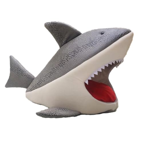 Folpus Shark Cats Cave Bed, beruhigendes Kätzchenbett, rutschfestes Katzen-/Hundenest, Haustierhaus für kleine Hunde, Welpen, kleine und mittelgroße Katzen, grau von Folpus