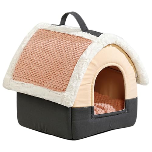 Folpus Tragbares Hundehaus, Katzenbett, Zwinger, Haustierbedarf, rutschfest, warm, für den Innenbereich, Schlafnest, Haustierzelt, Höhlenbett für Katzen, Pink Roof L von Folpus