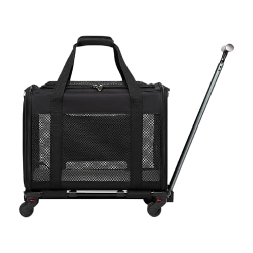 Folpus Transportbox für Haustiere mit Rädern, für Katzen und Hunde, tragbar, belüftet, atmungsaktiv, Reisetasche für Haustiere, Trolley für Kätzchen, Schwarz von Folpus