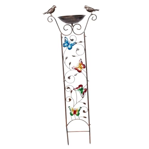 Folpus Vogelbad mit Gartenspalier, Futternapf für Vögel, Gartendekoration für draußen, 36,8 x 99,1 cm, für Terrasse, Rasen, vielseitig einsetzbar, Schmetterling von Folpus