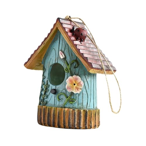 Folpus Vogelhäuschen zum Aufhängen für draußen, Vogelhütte aus Kunstharz, originelle Gartendekoration, Nest für Zaun, Bäume, Hof, Hinterhof, Terrasse, Blau von Folpus