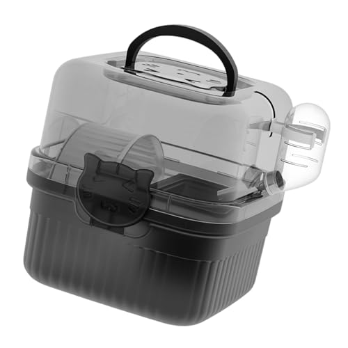 Fonowx Hamster Käfig Gehäuse Haus Atmungsaktives Tragetasche Transparent Kleiner Tierkäfig mit Wasserflasche Und Trainingsrad für Ratte, Schwarz Fonowx Hamster Käfig Gehäuse Haus Atmungsaktives Tragetasche Transparent Kleiner Tierkäfig mit Wasserflasche Und Trainingsrad für Ratte, Schwarz von Fonowx