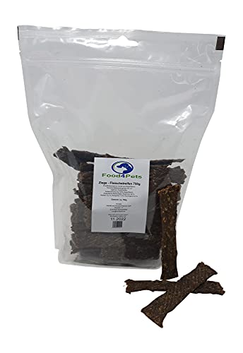 Food4Pets Fleischstreifen Ziegenfleisch 750g – Natürliche Hundeleckerlis aus 100% Ziegenfleisch, getreidefrei, im wiederverschließbaren Beutel für Frische und Kauspaß von Food4Pets