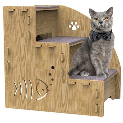 Holz Haustreppen, Haustreum, 3 Stufen Holztreppe Haustier Kletterleiter Zum Bett Leiter Sofa Klettern Leiter Katze Und Hundestufen Holztreppen von Fopytu