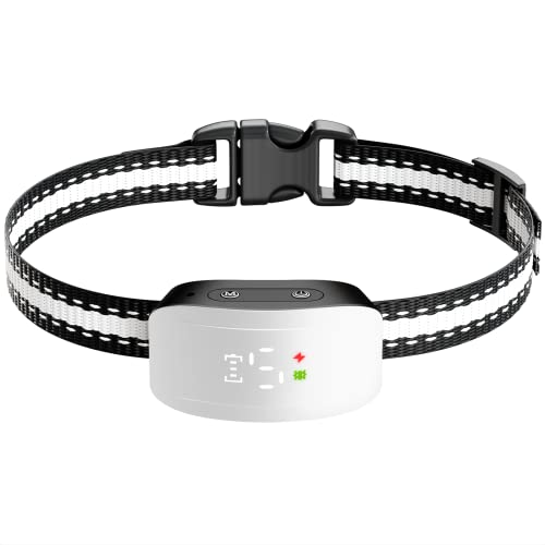 Rindenhalsband für kleine, mittelgroße und große Hunde, 2,3 - 68 kg, Bellhalsband mit einstellbarer Empfindlichkeit und Intensität, Piepton-Vibration und optionaler Stoßfunktion, wiederaufladbares Hundebellenhalsband, kein falscher Auslöser mehr von Foraisv