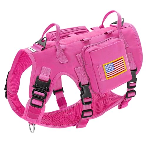 Forestpaw Hundegeschirr, mittelgroß, taktisches Hundegeschirr mit Griff, kein Ziehen, Militär-Stil, Diensthundeweste mit Taschen, verstellbar für mittelgroße und große Hunde, Hot Pink, L von Forestpaw