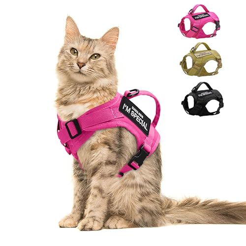 Forestpaw Katzengeschirr ausbruchsicher zum Gehen, verstellbares Katzengeschirr mit weichem Netz-Polsterung, taktisches Katzengeschirr mit Kontrollgriff, Molle-Patches, Hot Pink von Forestpaw