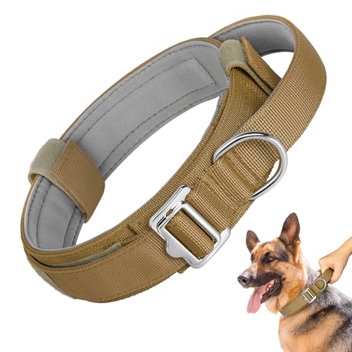 Forestpaw Leichtes, taktisches Hundehalsband, Nylon, Militär-Hundehalsband mit weich gepolstertem Griff, verstellbares Hundehalsband für mittelgroße und große Hunde, Training, Walking, Khaki, Größe L von Forestpaw