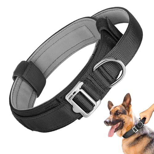 Forestpaw Leichtes taktisches Hundehalsband, Nylon, Militär-Hundehalsband mit weich gepolstertem Griff, verstellbares Hundehalsband für mittelgroße und große Hunde, Training, Spazierengehen, Schwarz, von Forestpaw