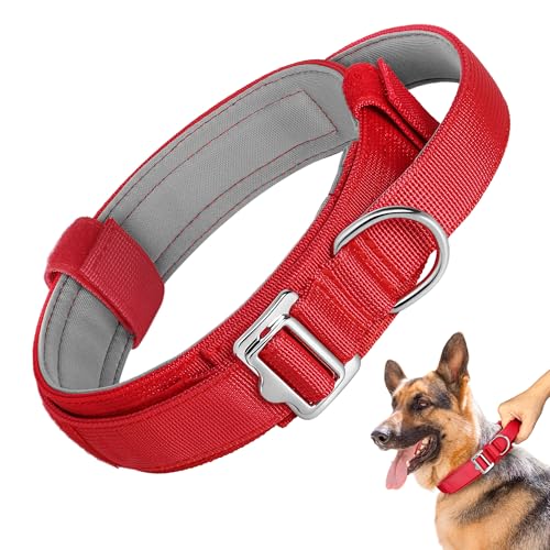 Forestpaw Leichtes taktisches Hundehalsband, Nylon, Militär-Hundehalsband mit weich gepolstertem Griff, verstellbares Hundehalsband für mittelgroße und große Hunde, Training, Spazierengehen, Rot, von Forestpaw