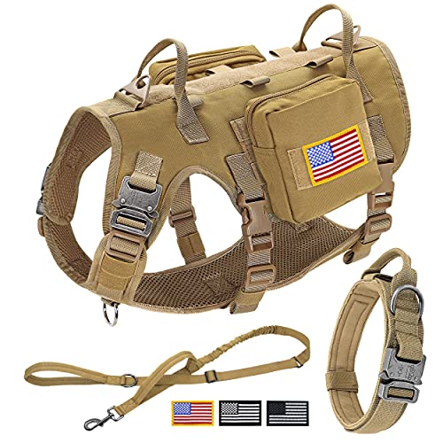 Forestpaw Taktische Hundeweste Geschirr und einfache Kontrolle Training Hundehalsband mit Bungee Hundeleine Set No Pull Militär Hundegeschirr mit Rucksack für mittelgroße große Hunde-Coyote Braun L von Forestpaw