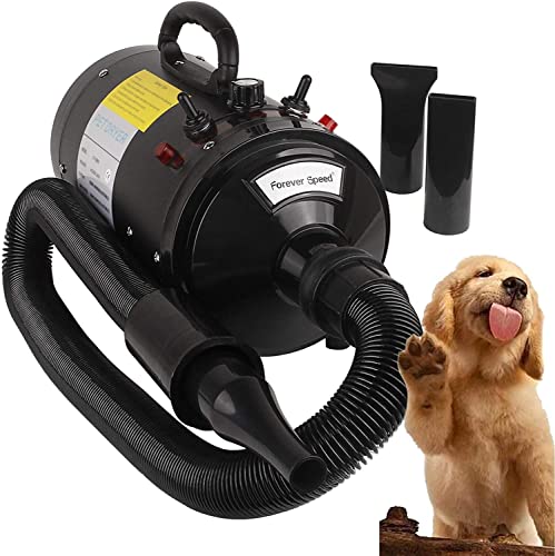 Forever Speed Blower Hund, Hundefön Pet Dryer Leise mit Einstellbarer Windgeschwindigkeit, 2800W Hundetrockner mit 3 Düsen von Forever Speed