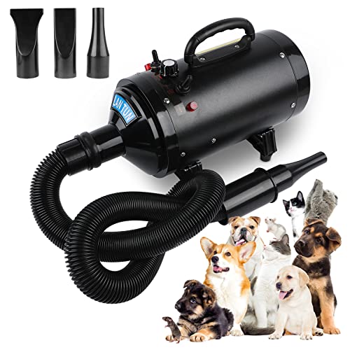 Forever Speed Blower Hund, Hundefön Pet Dryer Leise mit Einstellbarer Windgeschwindigkeit, 2400W Hundetrockner mit 3 Düsen von Forever Speed