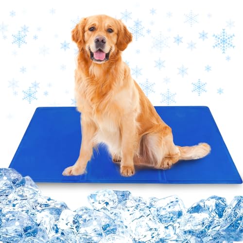 Forhandy 90 x 50cm Kühlmatte Hunde, Hundekühlmatte Selbstkühlend mit Ungiftiges Gel Kratzfest Katzen Kühlmatte Faltbare Kühlmatte für Haustiere zum Sofas/Böden/Rücksitzbank im Auto - Blau von Forhandy