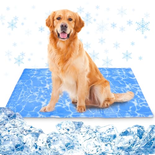 Forhandy 90 x 50cm Kühlmatte Hunde, Hundekühlmatte Selbstkühlend mit Ungiftiges Gel Kratzfest Katzen Kühlmatte Faltbare Kühlmatte für Haustiere zum Sofas/Böden/Rücksitzbank im Auto - Wasser kräuseln von Forhandy